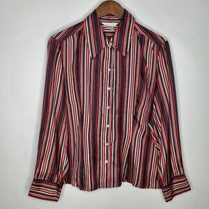ZBD Design Womens 100% Silk Striped Button Front Blouse Size 14 Pointed Collar